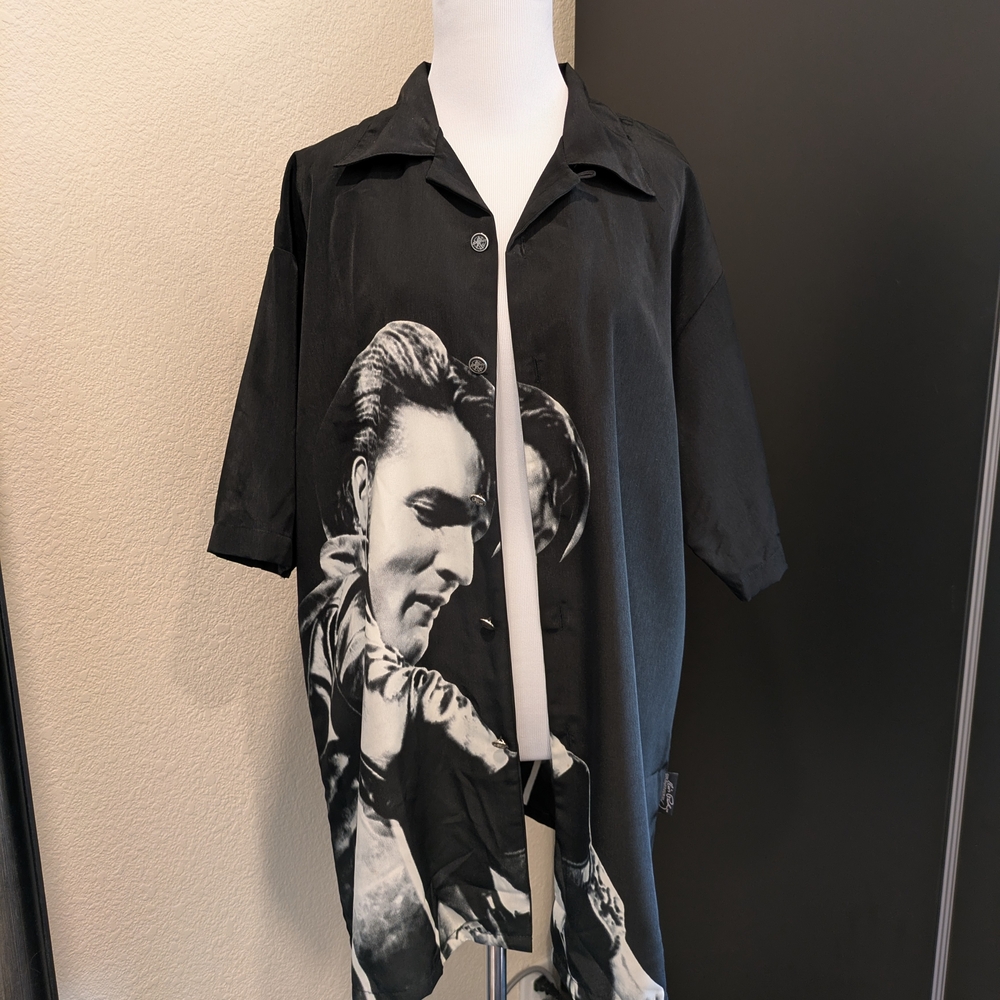 Elvis Presley Dragonfly Clothing Button Up Shirt L Black 68 Graphic Rockabilly